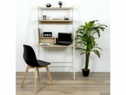 ALTI - Bureau Etagère Blanc Plateaux Aspect Bois -DECO Ventes meuble bureau 9554863