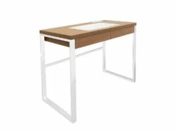 CALEB - Bureau Plateau Effet Bois Et Piètement Blanc