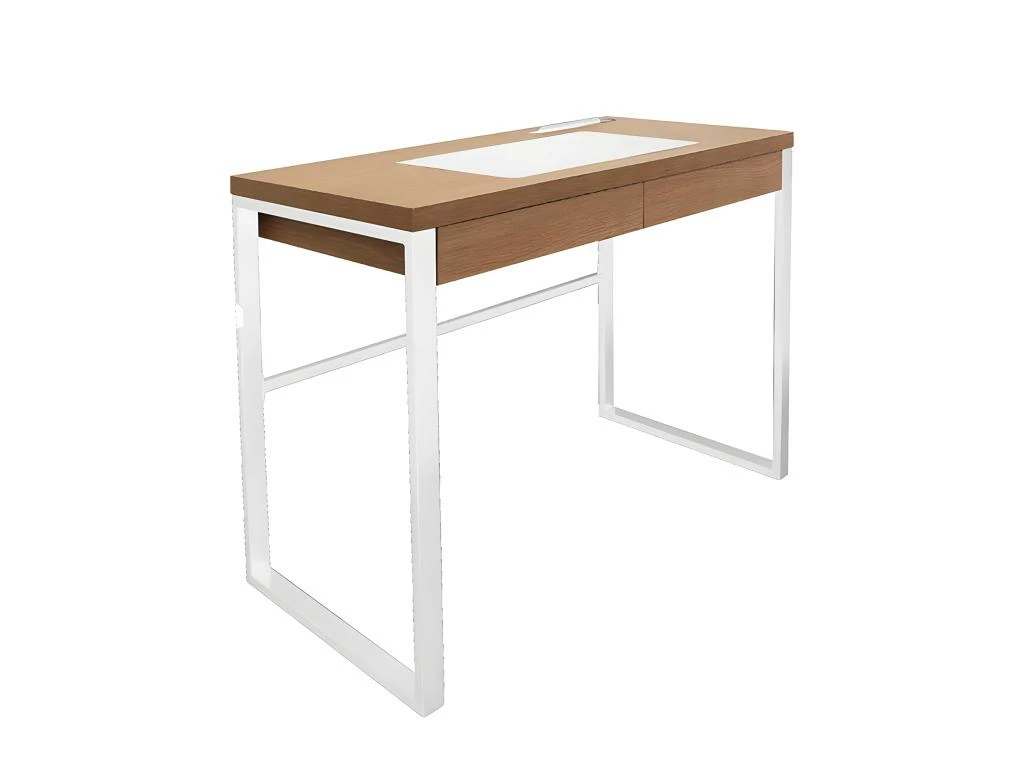 CALEB - Bureau Plateau Effet Bois Et Piètement Blanc 3 CALEB - Bureau Plateau Effet Bois Et Piètement Blanc