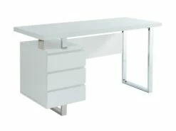 Bureau Avec 3 Tiroirs - MDF - Blanc Laqué - MYLAN II -DECO Ventes meuble bureau 9629511