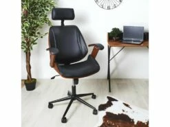RALPH - Fauteuil De Bureau Simili Noir Et Effet Noyer -DECO Ventes siege de bureau 10398423