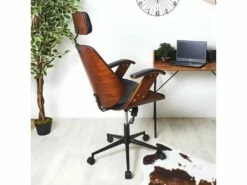 RALPH - Fauteuil De Bureau Simili Noir Et Effet Noyer -DECO Ventes siege de bureau 10398425