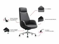 Fauteuil De Direction Professionnel - Cuir Et Simili - Noir - RUIVALA -DECO Ventes siege de bureau 11599817