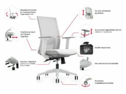 Fauteuil De Bureau Ergonomique Professionnel - Tissu Et Nylon - Gris Et Blanc - FURNIA -DECO Ventes siege de bureau 11600095