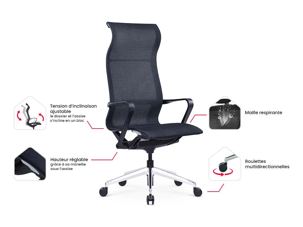 Fauteuil De Bureau Professionnel - Tissu - Noir - LADEFENSE 22 Fauteuil De Bureau Professionnel - Tissu - Noir - LADEFENSE – Image 20