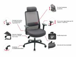 Fauteuil De Bureau Ergonomique Professionnel - Avec Têtière - Nylon Et Tissu - Gris - BANKANO -DECO Ventes siege de bureau 12345649