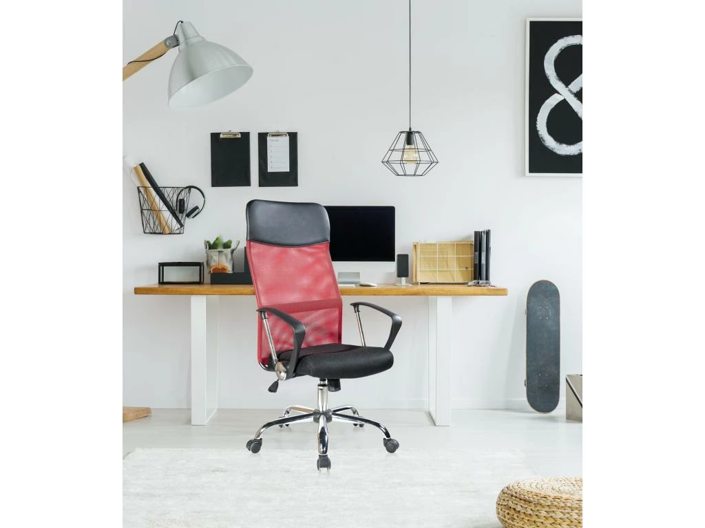 Fauteuil Bureau Chaise Rouge Noir Avec Roues 113/123x57,5x58,5 3 Fauteuil Bureau Chaise Rouge Noir Avec Roues 113/123x57,5x58,5