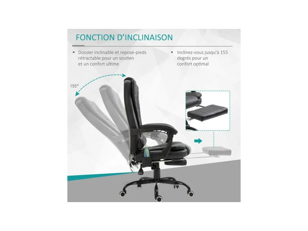 Fauteuil De Bureau Relaxant Massant BRANSON Noir 7 Fauteuil De Bureau Relaxant Massant BRANSON Noir – Image 5