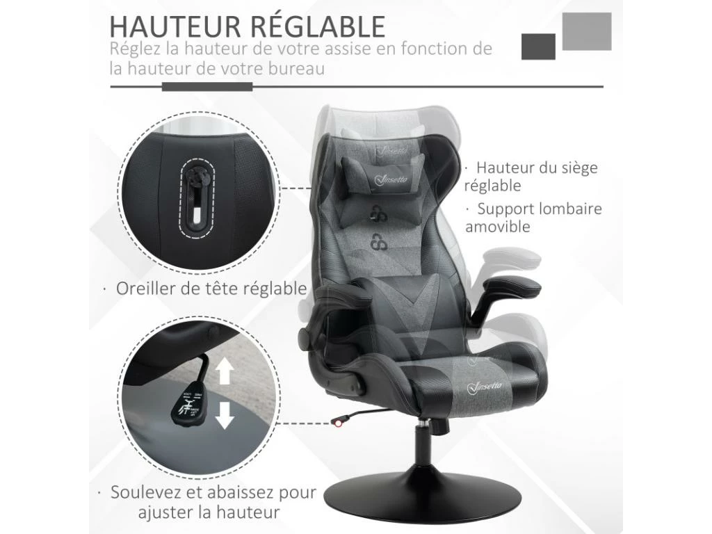 Fauteuil Gaming Réglable BRUCE Gris Et Noir 6 Fauteuil Gaming Réglable BRUCE Gris Et Noir – Image 4