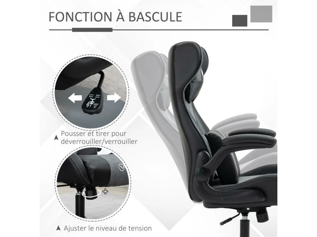 Fauteuil Gaming Réglable BRUCE Gris Et Noir 7 Fauteuil Gaming Réglable BRUCE Gris Et Noir – Image 5
