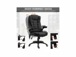 Fauteuil De Bureau Massant & Chauffant Clara Toile De Lin Noir -DECO Ventes siege de bureau 19172975