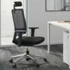 Fauteuil De Bureau Ergonomique Professionnel - Avec Têtière - Tissu - Noir - WALLSTREET