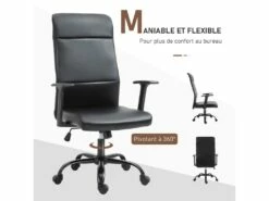 Vinsetto Fauteuil De Bureau Manager Ergonomique Pivotant 360° Hauteur Assise Réglable Revêtement Synthétique PU Noir -DECO Ventes siege de bureau 9552765
