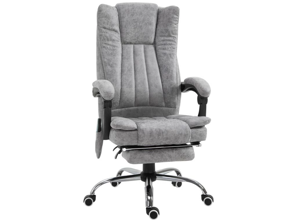 Fauteuil De Bureau Direction Massant Chauffant Hauteur Réglable Dossier Inclinable Repose-pied Revêtement Synthétique Gris 4 Fauteuil De Bureau Direction Massant Chauffant Hauteur Réglable Dossier Inclinable Repose-pied Revêtement Synthétique Gris – Image 2