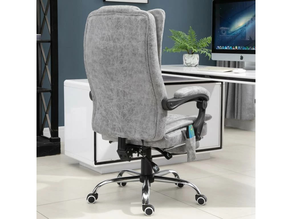 Fauteuil De Bureau Direction Massant Chauffant Hauteur Réglable Dossier Inclinable Repose-pied Revêtement Synthétique Gris 7 Fauteuil De Bureau Direction Massant Chauffant Hauteur Réglable Dossier Inclinable Repose-pied Revêtement Synthétique Gris – Image 5