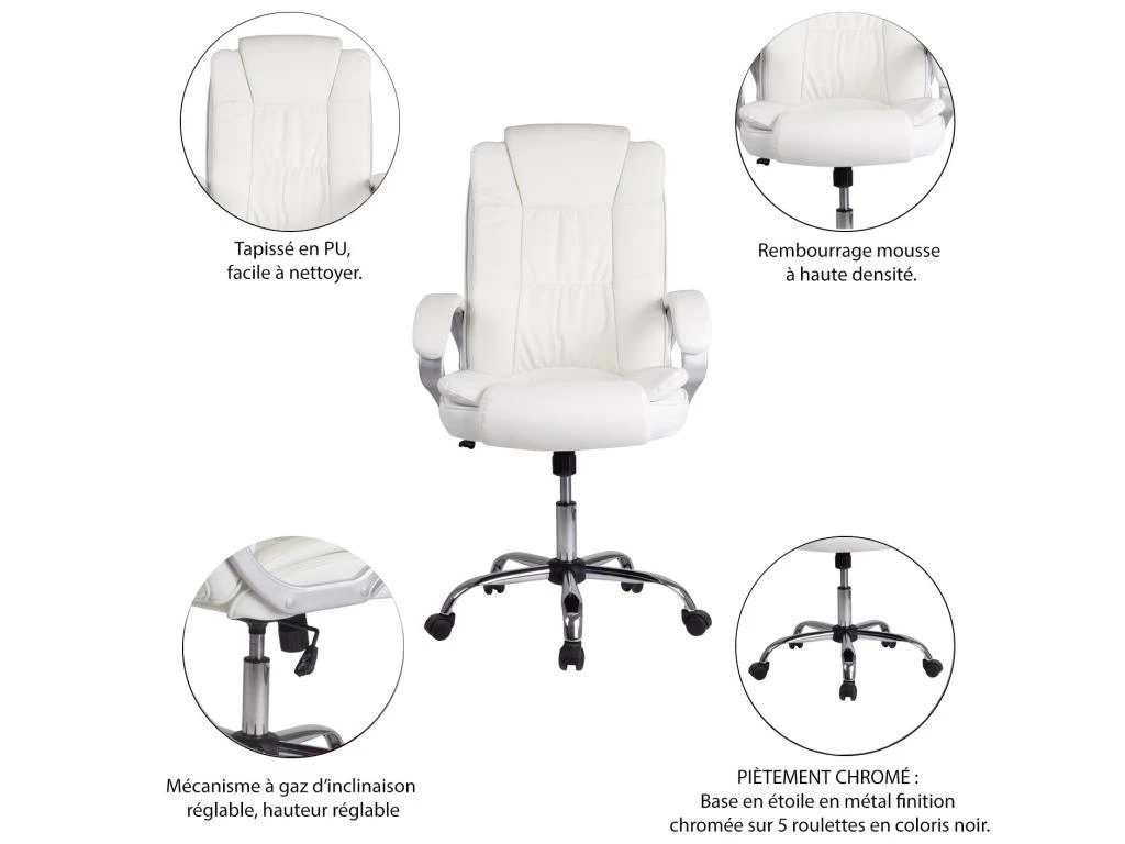 Chaise De Bureau Karen Elevable Et Fauteuil Inclinable En Simili Cuir Blanc 6 Chaise De Bureau Karen Elevable Et Fauteuil Inclinable En Simili Cuir Blanc – Image 4